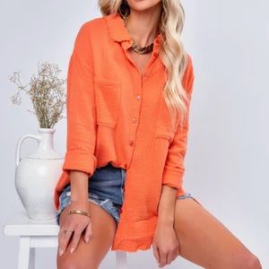 Keane Cotton Frayed Button Down Top